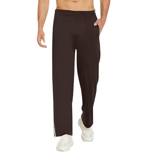 Reha Hose Damen Herren Seitlich Zu Öffnen Lang Baggy Mit Seitlichem Reißverschluss Weites Bein Schnellfickerhose Druckknöpfen Sporthose Jogginghose Freizeithose Sportswear Hosen 01-Braun von Zilosconcy