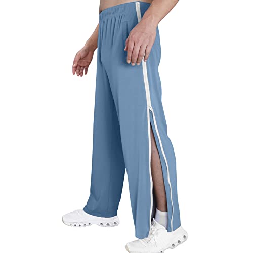 Reha Hose Damen Herren Seitlich Zu Öffnen Lang Baggy Mit Seitlichem Reißverschluss Weites Bein Schnellfickerhose Druckknöpfen Sporthose Jogginghose Freizeithose Sportswear Hosen 02-Sky Blue von Zilosconcy