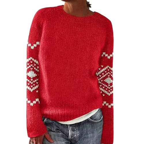 Retourenware, Norweger Pullover Damen Mohair Weihnachtspulli - Alpaka Pullover Jacquard Pulli Weich Grobstrickpullover Rundhals Langarm Strickpullover Casual Wollpulli Frauen von Zilosconcy