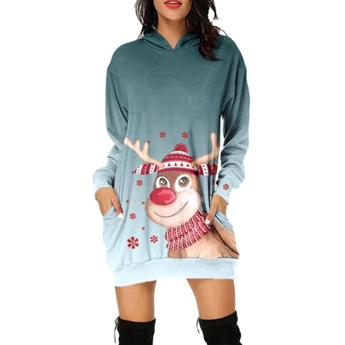 Retourenware, Weihnachtskleid Damen Lustig Rentier Druck weihnachtskleider - Sexy Langarm Pullover Kleid mit Kapuze Oversize weihnachtskleidung Frauen Hoodie Weihnachtsoutfit von Zilosconcy