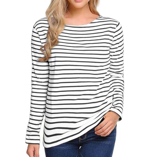 Ringelshirt, Gestreiftes Langarmshirt Damen Karneval Ringelshirt - Gestreifter Pullover Langarm Streifenshirt Basic Oberteil Damen Casual Long Sleeve von Zilosconcy