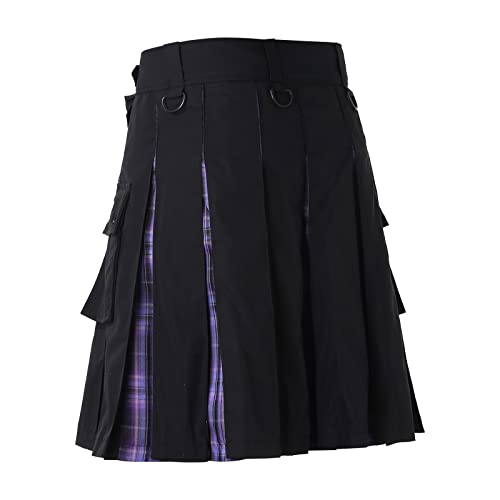 Schottenrock, Kilt Herren Tartan Schottenrock - Herrenrock Traditioneller Tartan Rock Männer Kariert Cargo Fashion Utility Tartan Kilt Mit Riemen Und Großen Cargo Taschen 04 von Zilosconcy