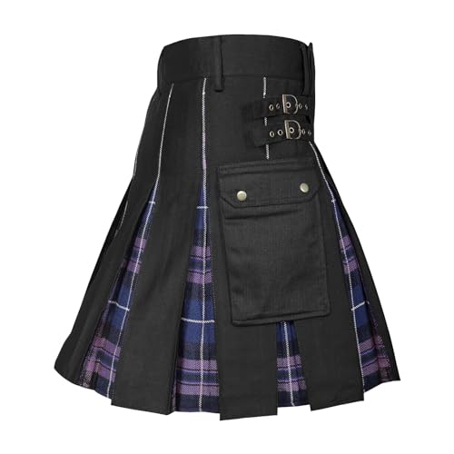 Schottenrock, Kilt Herren Tartan Schottenrock - Herrenrock Traditioneller Tartan Rock Männer Kariert Cargo Fashion Utility Tartan Kilt Mit Riemen Und Großen Cargo Taschen 05 von Zilosconcy