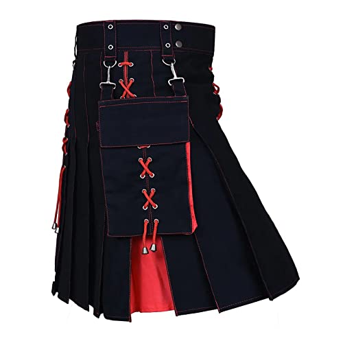 Schottenrock, Schottenrock Herren Tartan Kilt - Herrenrock Traditioneller Tartan Rock Männer Kariert Cargo Fashion Utility Tartan Kilt Mit Riemen Und Großen Cargo Taschen 03 von Zilosconcy