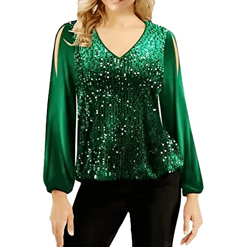 Silvester Oberteil, Pailletten Oberteil Damen Shining Glitzer Oberteile - Glitzer Pullover Elegant Glitzertop Rockabilly Sexy Shirt Frauen Glitzer Bluse Festliche Oberteile Party Outfit von Zilosconcy