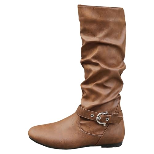 Sommer Stiefeletten Damen, Black Friday Cowboystiefel Damen Western Mit Absatz Wildleder Stiefeletten - Stiefel Winter Leder Flache Lang Kalb Reißverschluss Dicke Absätze von Zilosconcy