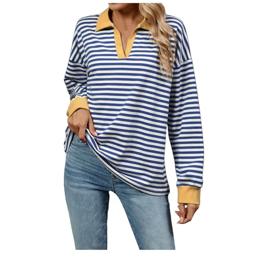 Streifenshirt Damen Langarm, Ringelshirt Damen Langarm Gestreiftes Langarmshirt - Streifenshirt Karneval Gestreifter Pullover Basic Oberteil Damen Casual Long Sleeve von Zilosconcy