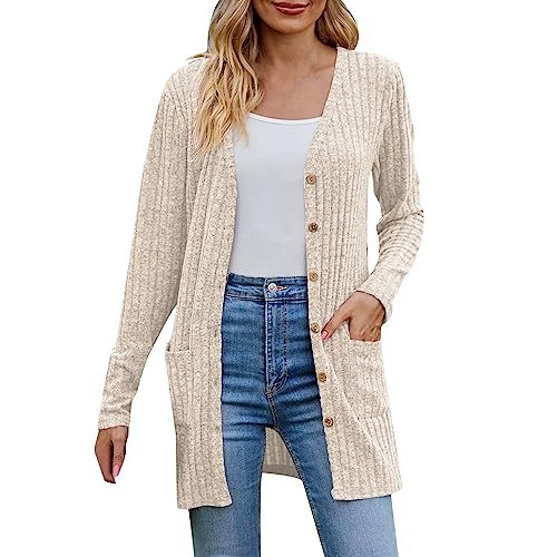 Strick Cardigan Damen, Cardigan Damen Leichte Strickjacke - Shirtjacke Lässig Strickjacken Knopfleiste Damenstrickjacke Langarm Pullover & Casual Strickcardigan Mit Taschen von Zilosconcy