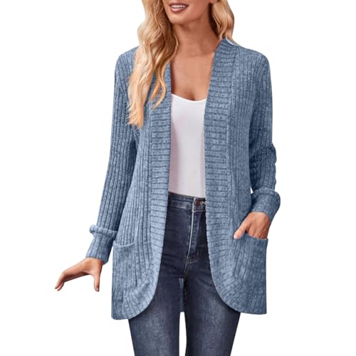 Strick Cardigan Damen, Strickjacke Damen Leichte Cardigan - Damenstrickjacke Langarm Pullover & Strickjacken Frauen Elegant Lässig Knopfleiste Open Front Sweater Casual von Zilosconcy