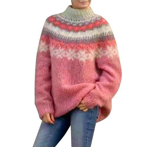 Strickpullover Damen, Weihnachtspullover Damen Norwegerpulli Pullover Weihnachten Alpaka - Grobstrickpullover Mohair Norwegen Bunte Norweger Wollpullover Weihnachts Pullis Christmas Pulli von Zilosconcy