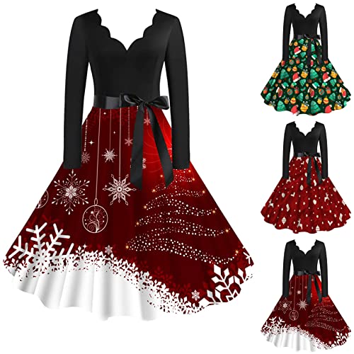 Tagesangebote Heute, Weihnachtskleider Damen Lustig Weihnachtskleid - Weihnachtsoutfit Weihnachten Motiv Kleid Langarm Christmas Dress Fur Frauen Vintage Rockabilly A-Linie Rundhals von Zilosconcy