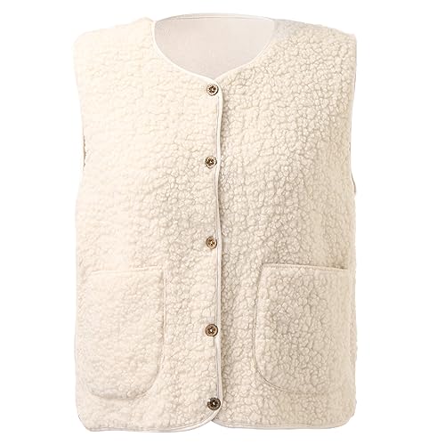 Teddy Fleece Weste Damen, Fellweste Damen Flauschige Teddy Weste - Fleeceweste Ärmellose Teddywesten Fur Frauen Teddyfleece Strickweste Einfarbig V-Ausschnitt Knöpfen Aus Teddyfell von Zilosconcy