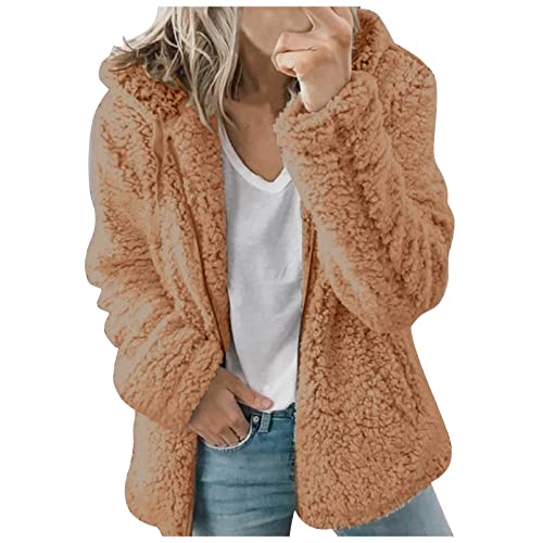 Teddy Hoodie Damen, Cordjacke Damen Gefüttertfleecejacke Damen Mit Kapuze Flauschig Plüschjacke - Herbstjacke Warme Jacke Winter Teddyjacke Seitentasche Zip Langarm Oberteile Top von Zilosconcy