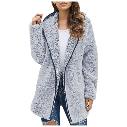 Teddy Jacke Damen Oversize, B Warefleecejacke Damen Lange Ärmel Warme Plüschjacke - Flauschige Jacke Sherpa Plüsch Teddyfleece Lässige Wintermantel Mit Reißverschluss von Zilosconcy