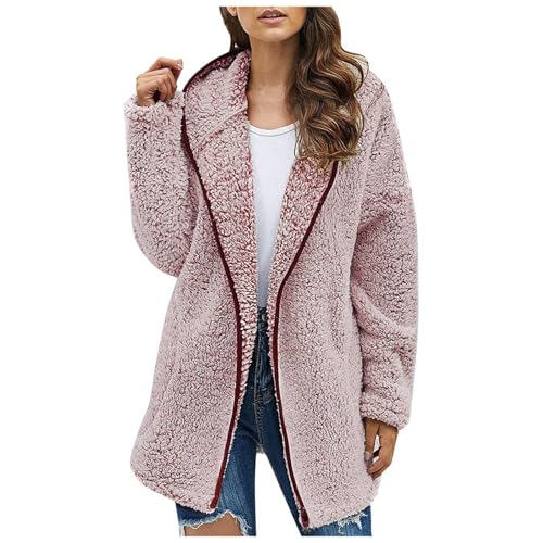 Teddy-Jacke Mit Kapuze, Übergangsjacken Damen Günstigfleecejacke Damen Flauschige Jacke Warme Plüschjacke - Sweatjacke Plüsch Flauschig Jacken Kapuzenjacke Casual Reißverschluss Wintermantel von Zilosconcy