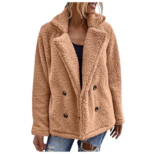 Teddyfleece Jacke Damen, Plüschjacke Damen Dicke Teddyjacke - Kuscheljacke Flauschig Teddymantel Mit Geknöpfte Winter Fleecejacke Tasche Oberteile Kurze Freizeit Outdoor Fleecemantel von Zilosconcy