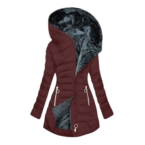 Thermojacke Damen, Wintermantel Damen Lang Damenmantel Mit Kapuze - Winterparka Gefüttert Winterjacke Warme Grosse Grössen Thermojacke Frauen Elegant Winddicht Outdoor Mantel Mit-Fell von Zilosconcy