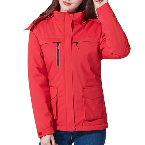 Wanderjacke Damen, Skijacke Winddicht Wanderjacke - Snowboardjacke Outdoor Funktionsjacke Wasserdicht Arbeitsjacke Winterjacke Warm Fleecejacke Jacken Mit Abnehmbarer Kapuze Für Frauen von Zilosconcy