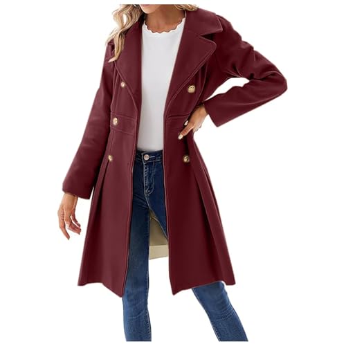 Warehouse Deal, Dufflecoat Damen Elegant Trenchcoat - Wollmantel Herbst Wintermantel Herbstmantel Mit Knöpfen Für Frauen Einfarbig Revers Übergangsmantel Verstellbare Gürtel von Zilosconcy