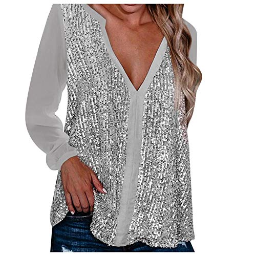 Warehouse Deal, Pailletten Oberteil Damen Shining Glitzer Oberteile - Glitzer Pullover Elegant Glitzertop Sexy Casual Tunika Frauen Pailletten top Festliche Oberteile Disco Outfit von Zilosconcy