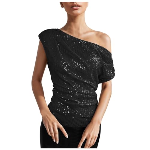 Warehouse Deal, Pailletten Oberteil Damen Shining Glitzer Oberteile - Glitzer Pullover Elegant Glitzertop Vintage Sexy Tunika Frauen Shirt Festliche Oberteile Cocktail Outfit von Zilosconcy