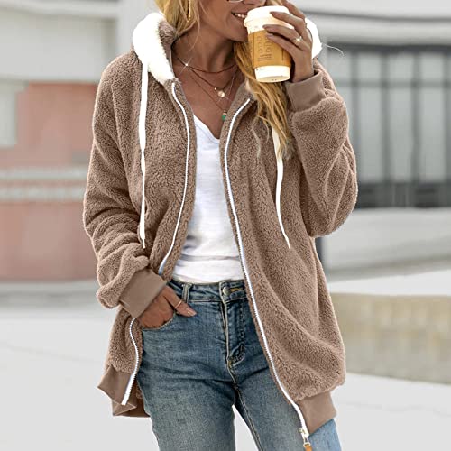 Winter Jacke Damen, Warehouse Dealfleecejacke Damen Flauschige Jacke Plüsch Plüschjacke - Sherpa Teddyjacke Warme Hooded Fleecepullover Herbst/Winter Sweatshirt von Zilosconcy