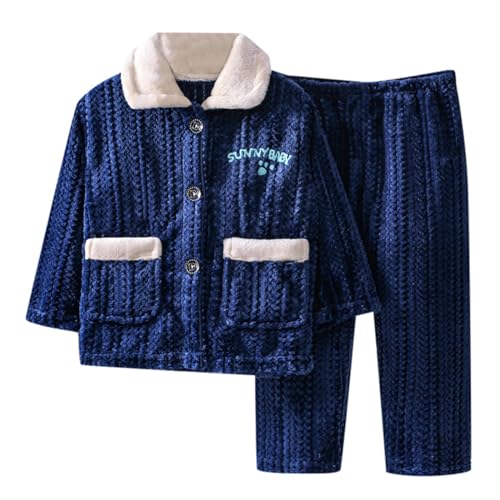 Winter Schlafanzug Kinder, Outlet Angebote Flanell Schlafanzug Kinder Fleece Pyjama Set Strickjacke Mit Knöpfen Winter Warme Schlafanzüge Weiche Weihnachts Zweiteilig Frottee Pyjama von Zilosconcy