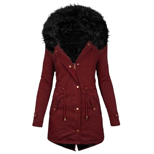 Winterparka Damen, Damenmantel Damen Lang Wintermantel Mit Kapuze - Winterparka Gefüttert Winterjacke Grosse Grössen Warme Thermojacke Frauen Einfarbig Bequemes Winddicht Outdoorjacke von Zilosconcy