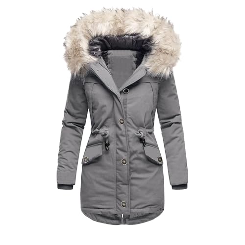 Winterparka Damen, Wintermantel Damen Gefüttert Damenmantel Mit Kapuze - Winterparka Lang Winterjacke Grosse Grössen Stepp Steppjacke Frauen Elegant Winddicht Outdoor Mantel Mit-Fell von Zilosconcy