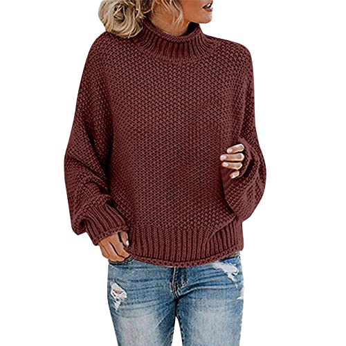 Winterpullover Damen, Strickpullover Damen Hoher Hals - Grobstrickpullover Casual Rollkragenpullover Weicher Bequem Oversize Langarm Sweatshirt Lose Grobstrick Sweater von Zilosconcy