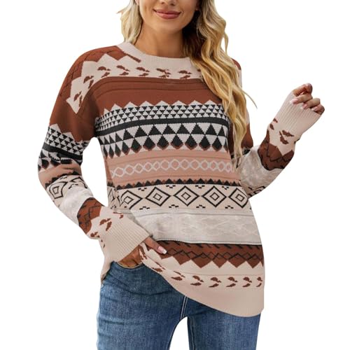 Zilosconcy Alpaka Pullover, Norweger Pullover Damen Mohair Weihnachtspulli - Alpaka Pullover Jacquard Grobstrickpullover Norwegermuster Pullis Casual Warm Winterpullover Langarm Oberteile Frauen von Zilosconcy