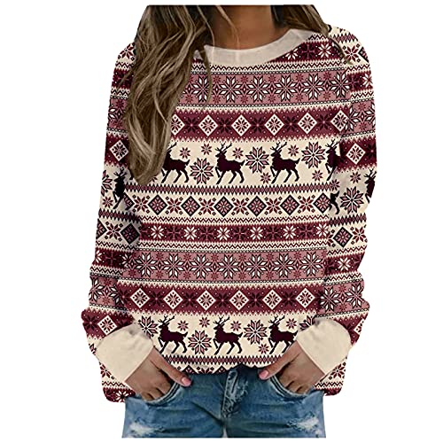 Zilosconcy B Ware, Weihnachtspulli Damen Mohair Norweger Pullover - Alpaka Pullover Jacquard Pullis Weich Grobstrickpullover Warme Winterpullover Oberteile Lockere Jumpers Frauen von Zilosconcy