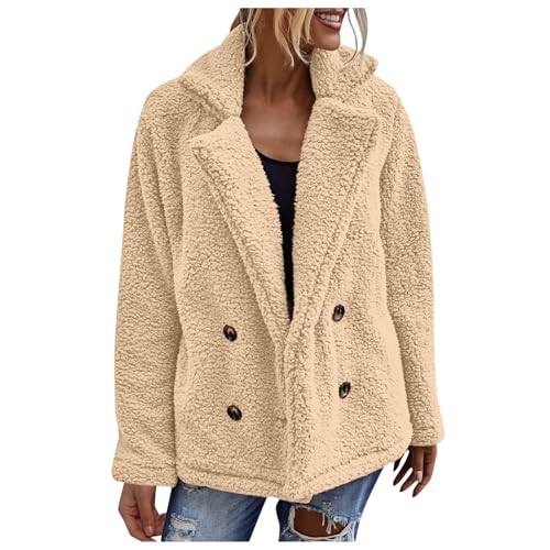 Zilosconcy Black Friday, Plüschjacke Damen Dicke Teddyjacke - Kuscheljacke Flauschig Teddymantel Mit Geknöpfte Winter Fleecejacke Tasche Oberteile Kurze Freizeit Outdoor Fleecemantel von Zilosconcy