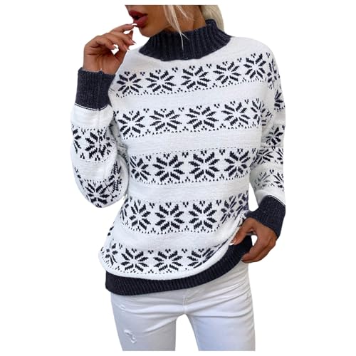 Zilosconcy Black Friday Angebote 2024, Weihnachtspulli Damen Mohair Norweger Pullover - Alpaka Pullover Jacquard Sweater Weich Grobstrickpullover Casual Warm Winterpullover Langarm Oberteile Frauen von Zilosconcy