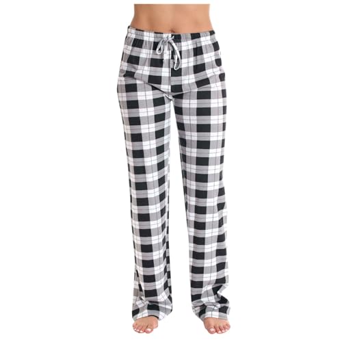 Zilosconcy Pyjamahose Damen, Schlafhose Damen Kariert Pyjamahose Lang - Flanellhose Flanell Freizeithose Elastischer Bund Schlafanzughose Mit Taschen Pyjama Hose Winter Nachtwäsche Für Frauen von Zilosconcy