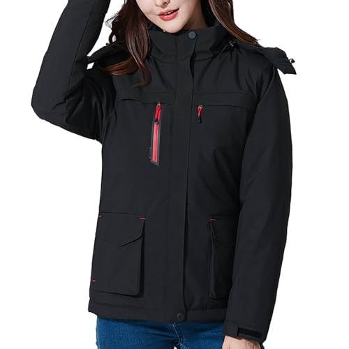 Snowboardjacke Damen, Skijacke Winddicht Wanderjacke - Snowboardjacke Outdoor Funktionsjacke Wasserdicht Arbeitsjacke Winterjacke Warm Fleecejacke Jacken Mit Abnehmbarer Kapuze Für Frauen von Zilosconcy