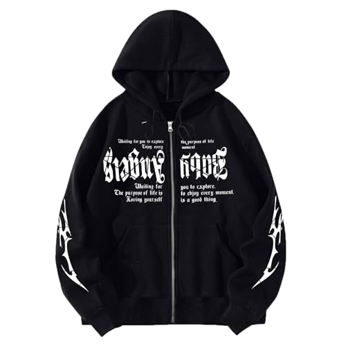 Zipper Hoodie Y2k Vintage Sweatjacke Oversize Streetwear Jungen Herren Casual Pullover Anime Urban Jacke von Zilosconcy