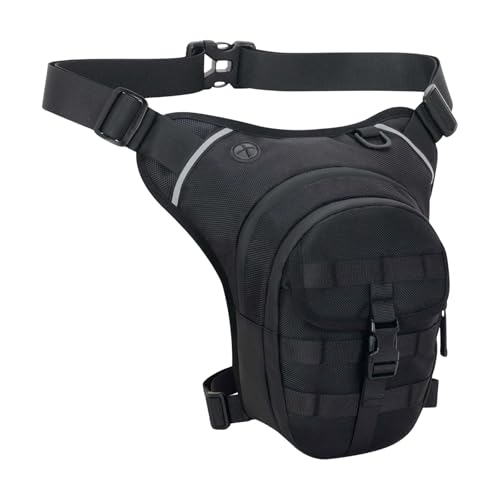 Beintasche Motorrad, Wasserdicht Beinbeutel Taktische Tasche, Sport Gürteltasche Reflektierende Beingurte Hüfttasche für Herren Damen Wandern Camping Motorrad Fahrrad Wandern (Schwarz) von Zimoer