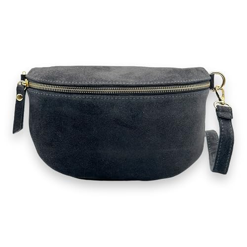 Bauchtasche Wildleder Goldener Reißverschluss Damen Crossbody Bag Velours Gürteltasche Hüfttasche Bodybag Schultertasche (Anthrazit) von Ziona