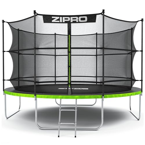 ZIPRO 12'' IN Jump Pro Trampolin Outdoor, Ø 374cm, rundes Gartentrampolin mit Sicherheitsnetz, Bodentrampolin bis 150kg, Gartenspielzeug Kinder draußen, UV-beständig, mit Reißverschluss von Zipro