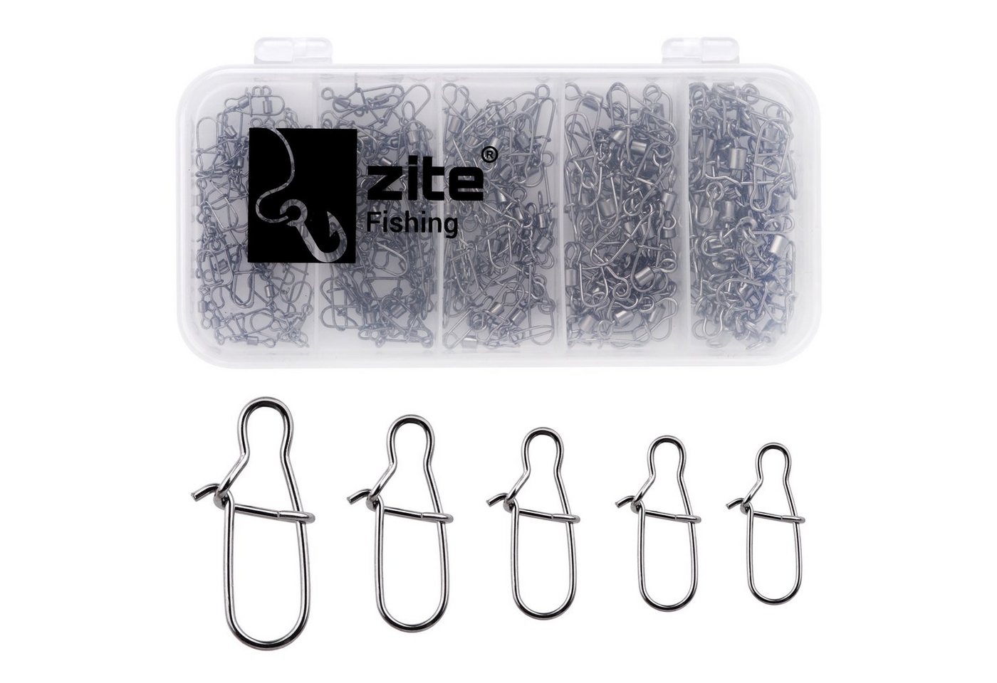 Zite Angelwirbel Karabiner-Snaps Set - Vorfach Wirbel Angeln 5 Größen in Box 150 Stück Zite Angelwirbel Karabiner-Snaps Set - Vorfach Wirbel Angeln 5 Größen in Box 150 Stück von Zite