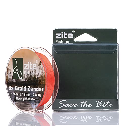 Zite Fishing 8X Geflochtene Angel-Schnur – Geflechtschnur 8-Braid Barsch Zander Hecht Angeln - Rundgeflochten 155m Orange (Zander) von Zite