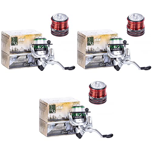 Zite Fishing Forellenrollen Set | Spinn-Rolle bespult mit Angel-Schnur | Insgesamt 6 Aluminium-Spulen | Stationär-Rolle mit Schnellklapp-Kurbel | 0,25mm & 0,35mm Anglerschnur | 3 Stück Zite Fishing Forellenrollen Set | Spinn-Rolle bespult mit Angel-Schnur | Insgesamt 6 Aluminium-Spulen | Stationär-Rolle mit Schnellklapp-Kurbel | 0,25mm & 0,35mm Anglerschnur | 3 Stück von Zite