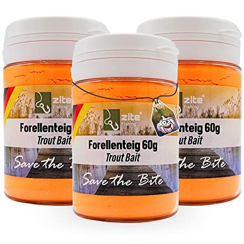 Zite Fishing Forellenteig-Set mit Knoblauch-Aroma 60g – Fängige Forellenpaste Schwimmend als UV Forellenköder – Trout Bait Teigköder in knalligen Neonfarben mit Glitter - 3 Stück (Orange) von Zite