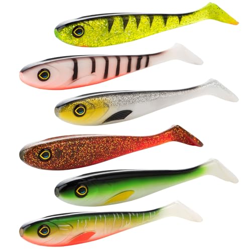 Zite Fishing Inzite Flanker Hecht-Köder-Set | 6 Farben Gummiköder | 18,5 cm Angelköder für den Hecht-Angler | Fängiger Hechtgummi | Robuster & Effektiver Gummifisch | UV-Aktiv von Zite