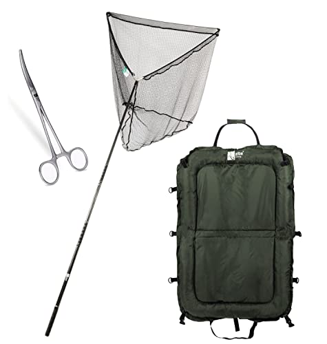 Zite Fishing Karpfen Angelwerkzeug Set - Karpfen Kescher 1x1m - Haken-Lösezange gebogen 18cm - Karpfen Abhakmatte 100x70cm von Zite