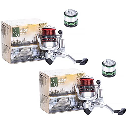 Zite Fishing Karpfenrollen-Set | 2 Stück Angel-Rolle | je 2 Aluminium-Spulen | 0,25mm & 0,35mm Angelschnur vorbespult | Schnellklapp-Kurbel | Allroundrolle auch für Kinder & Anfänger Zite Fishing Karpfenrollen-Set | 2 Stück Angel-Rolle | je 2 Aluminium-Spulen | 0,25mm & 0,35mm Angelschnur vorbespult | Schnellklapp-Kurbel | Allroundrolle auch für Kinder & Anfänger von Zite