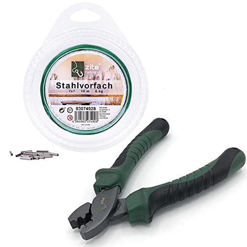 Zite Fishing Klemmhülsenzange Angeln als Set/Spule Nylonummanteltes Stahlvorfach 6kg Tragkraft + Hülsen + Quetschhülsen Angelzange mit Gezahnten Backen Zite Fishing Klemmhülsenzange Angeln als Set/Spule Nylonummanteltes Stahlvorfach 6kg Tragkraft + Hülsen + Quetschhülsen Angelzange mit Gezahnten Backen von Zite