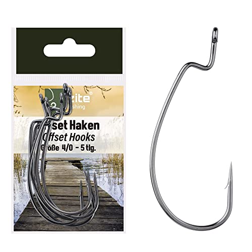 Zite Fishing Offset-Haken Set - 5 STK Scharfe Angelhaken Kunstköder-Angeln Barsch & Zander Größe 4/0 - Perfekt für Gummiköder, Jigs, Creature Baits von Zite