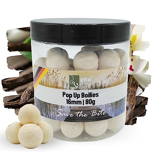 Zite Fishing Pop-Up Boilies 16mm für Karpfen-Angeln - Optimale Auftriebseigenschaften & Hochfängige Aromen - Amino Karpfen-Köder für alle Pop-Up Montagen geeignet - 80g in Dose (Vanille) von Zite